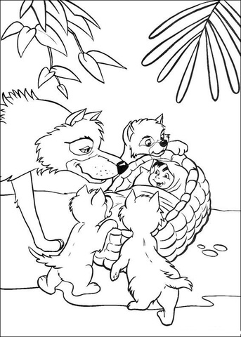 Father Wolf Finds Mowgli  Coloring Page